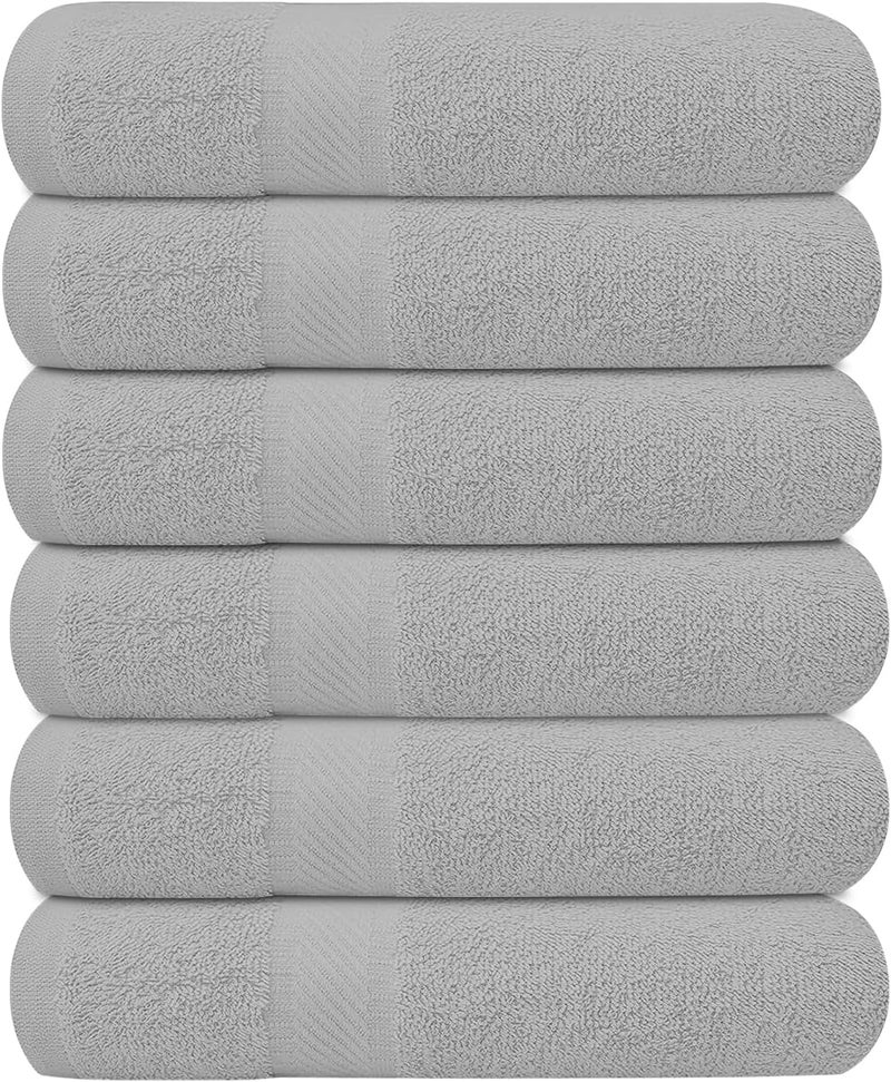 KAHAF COLLECTION Pack of 6 Bath Towels 27 x 54 Inches, 100% Cotton, Larger & Lighter Weight, Quicker to Dry, Super Soft and Absorbent, Perfect for Bathroom (Light Grey, Pack of 6 (27''x54'')) - Image 1
