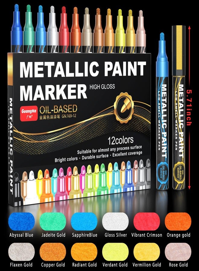 Guangna Metallic Oil Based Paint Markers 12 Color, Permanent Paint Pens 3mm Medium Tip, Quick-Dry & Fade-Resistant, for Pumpkin Paint, Christmas Art, Rock, Wood, Metal, Tire, Glass, Plastic, Canvas - Image 2
