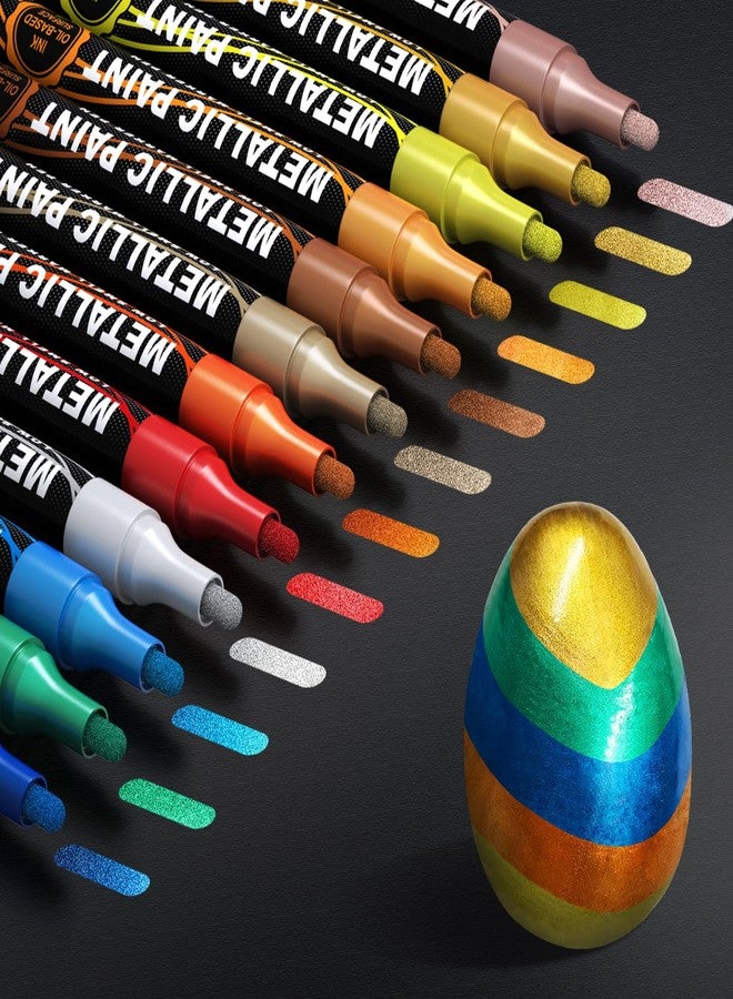 Guangna Metallic Oil Based Paint Markers 12 Color, Permanent Paint Pens 3mm Medium Tip, Quick-Dry & Fade-Resistant, for Pumpkin Paint, Christmas Art, Rock, Wood, Metal, Tire, Glass, Plastic, Canvas - Image 1