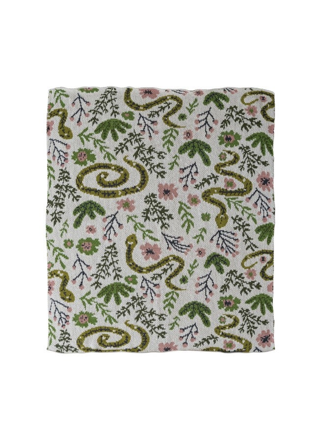 Creative Co-op بطانية أطفال محبوكة من القطن من كرياتيف كوبر مع ثعابين وزهور، 40" طول × 32" عرض - Image 3