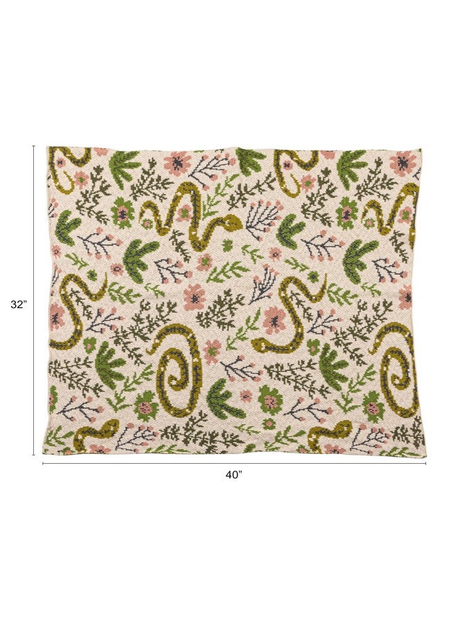 Creative Co-op بطانية أطفال محبوكة من القطن من كرياتيف كوبر مع ثعابين وزهور، 40" طول × 32" عرض - Image 2