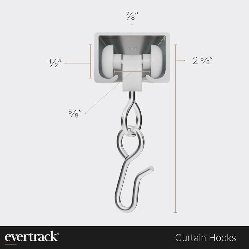EverTrack Curtain Hooks - Dual Wheel Roller Carriers for Ceiling Mounted Curtain Track with Stainless Steel Hooks for Curtains, Drapes, and Room Dividers - Pack of 60 - Image 2