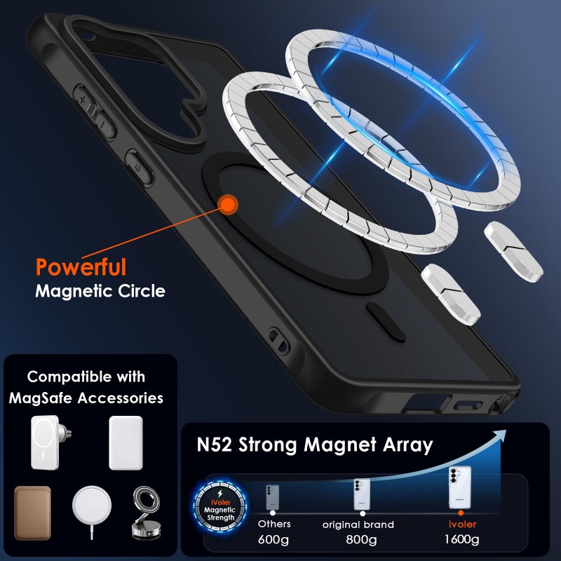 ivoler 3-in-1 Magnetic Case for Samsung Galaxy S26 Ultra 5G 6.9'' with 2 Pack Screen Protector, [MagSafe Compatible] [Military Grade Drop Protection] Slim Translucent Shockproof Phone Cover- Black - Image 5