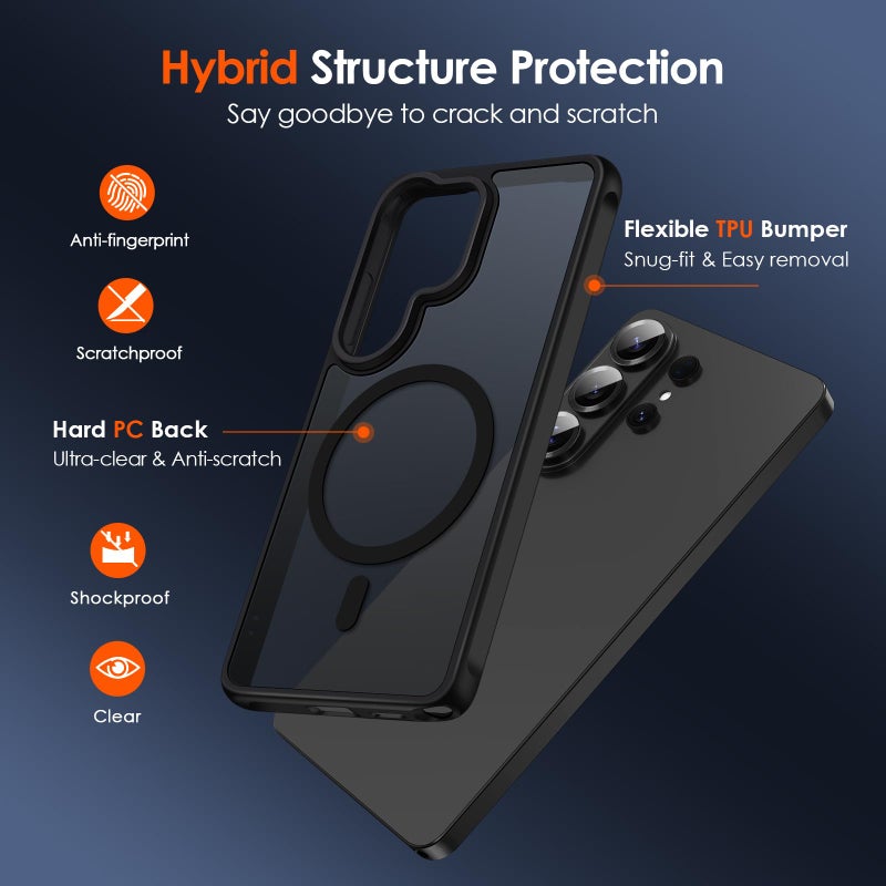 ivoler 3-in-1 Magnetic Case for Samsung Galaxy S26 Ultra 5G 6.9'' with 2 Pack Screen Protector, [MagSafe Compatible] [Military Grade Drop Protection] Slim Translucent Shockproof Phone Cover- Black - Image 3