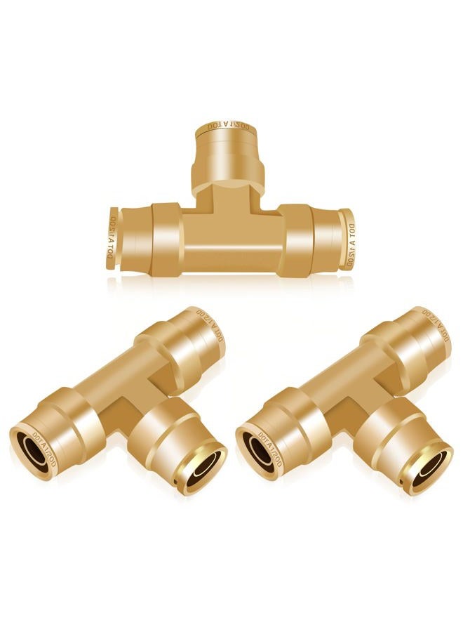 Daptemn 1/2" DOT Air Line Fittings, 3PCS Brass Air Brake Line Fitting 1/2" OD Tube Push to Connect Fittings Tee, Air Line Quick Connect Fittings Push To Connectors For Replace Semi Truck Accessories - Image 1