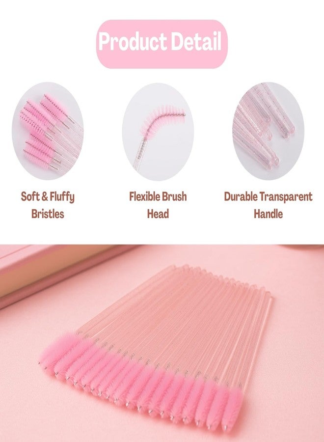 TecoKart 100-Pack Pink Disposable Spoolie Brushes - Eyebrow & Mascara Wands, Lash Comb, Eyelash & Eye Makeup Applicator, Crystal Handle, Professional Makeup Brush Tool - Image 3