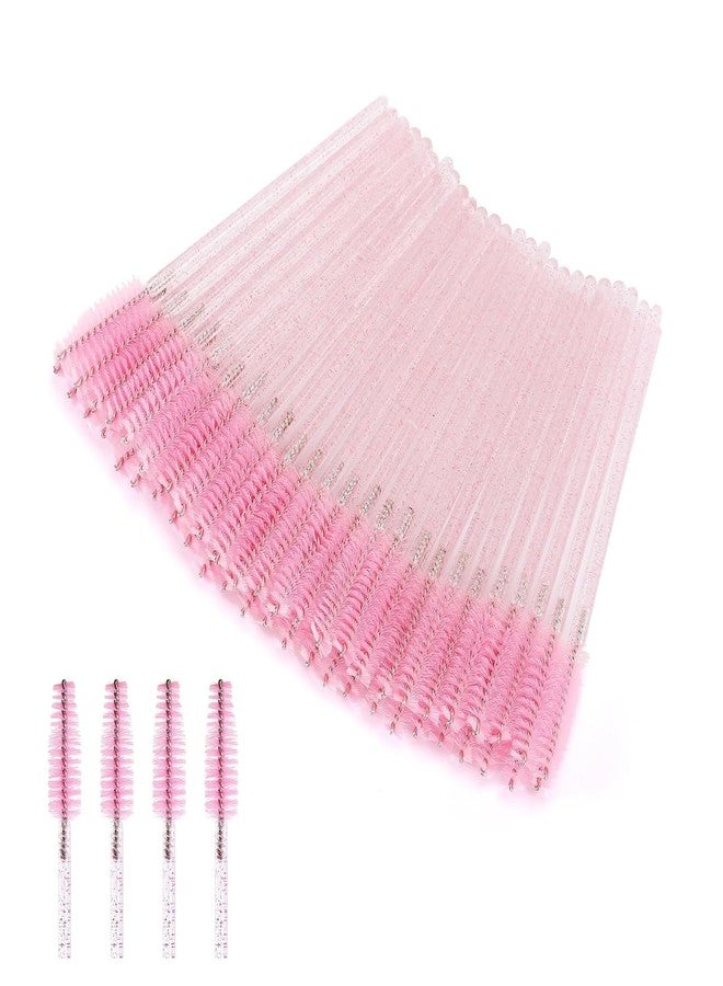 TecoKart 100-Pack Pink Disposable Spoolie Brushes - Eyebrow & Mascara Wands, Lash Comb, Eyelash & Eye Makeup Applicator, Crystal Handle, Professional Makeup Brush Tool - Image 1