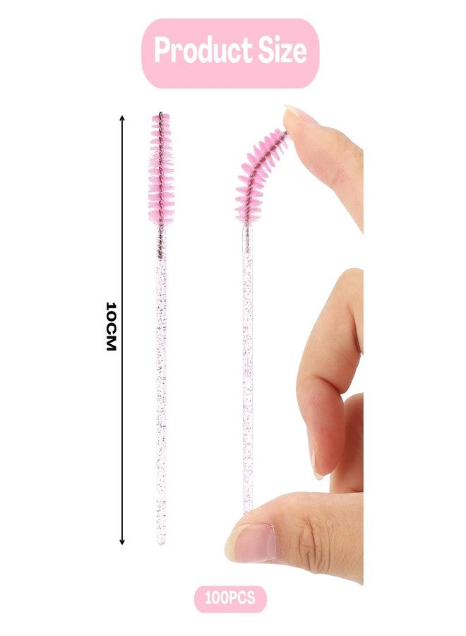TecoKart 100-Pack Pink Disposable Spoolie Brushes - Eyebrow & Mascara Wands, Lash Comb, Eyelash & Eye Makeup Applicator, Crystal Handle, Professional Makeup Brush Tool - Image 2