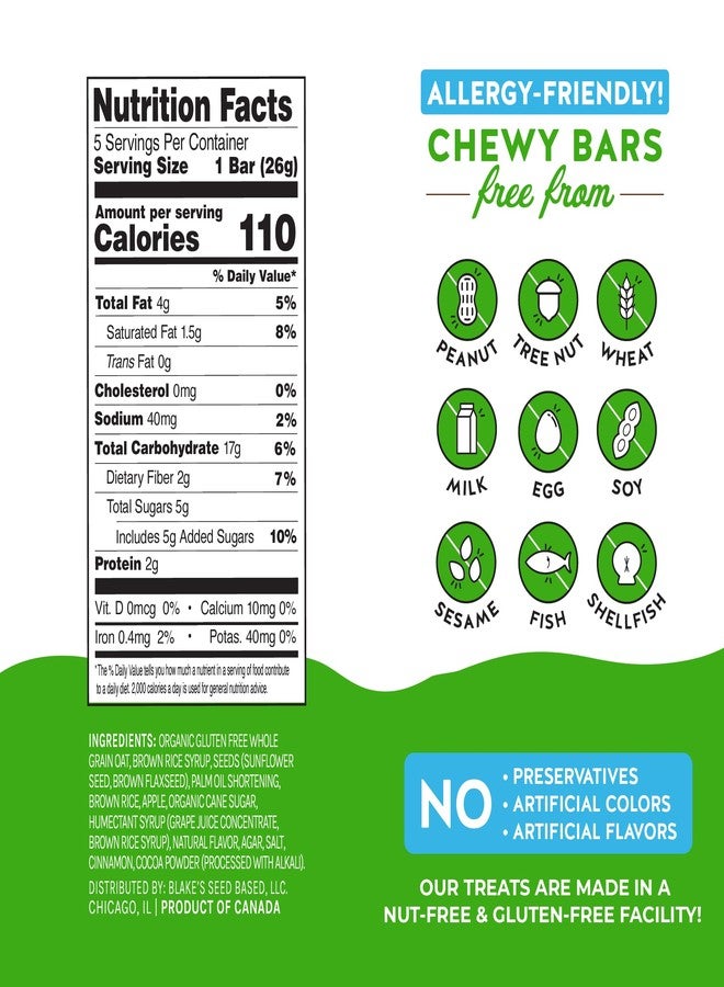 Blake's Seed Based Blake’s Seed Based Chewy Granola Bars - Apple Cinnamon (5 Count), Vegan, Gluten Free, Nut Free & Dairy Free, Healthy Snacks for Kids or Adults, School Safe, Low Calorie Soy Free Snack - Image 4