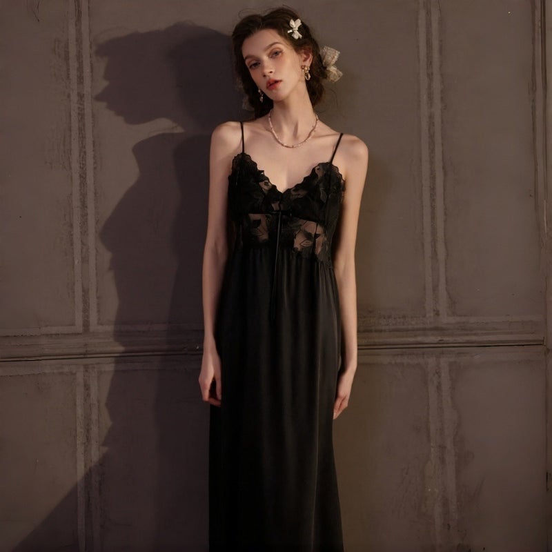 Chen Xie Summer Ice Silk Sexy Nightgown - Long Slip Dress for Home & Relaxation - Image 1