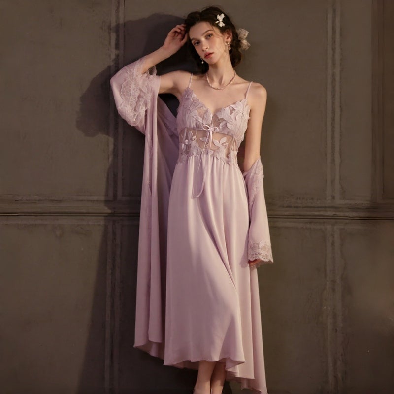 Chen Xie Summer Ice Silk Sexy Nightgown - Long Slip Dress for Home & Relaxation - Image 2