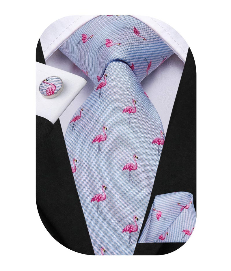 Hi-Tie Men Ties Sets Silk Stripe Paisley Necktie Pocket Square Cufflinks for Business Wedding,Light Baby Blue - Image 1
