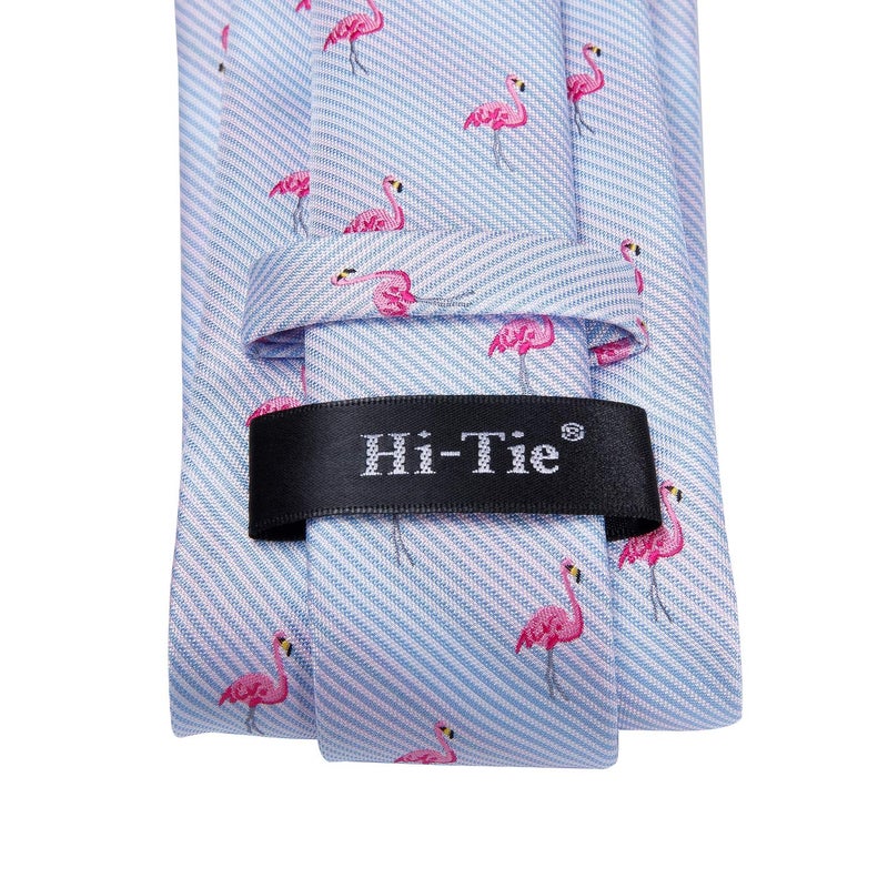 Hi-Tie Men Ties Sets Silk Stripe Paisley Necktie Pocket Square Cufflinks for Business Wedding,Light Baby Blue - Image 5