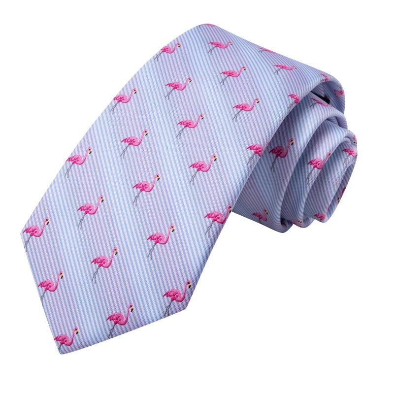 Hi-Tie Men Ties Sets Silk Stripe Paisley Necktie Pocket Square Cufflinks for Business Wedding,Light Baby Blue - Image 4