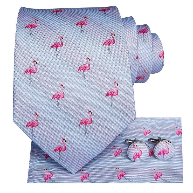 Hi-Tie Men Ties Sets Silk Stripe Paisley Necktie Pocket Square Cufflinks for Business Wedding,Light Baby Blue - Image 2
