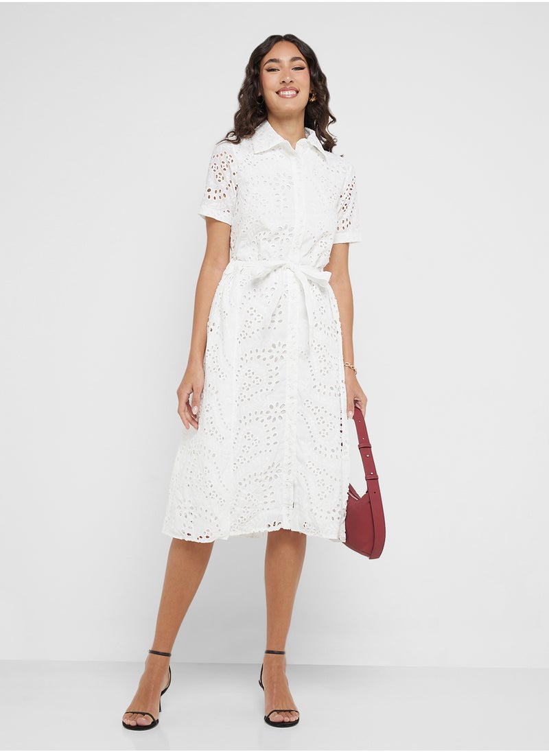 Ginger - Broderie A Line Belted Shirt Dress - Image 1