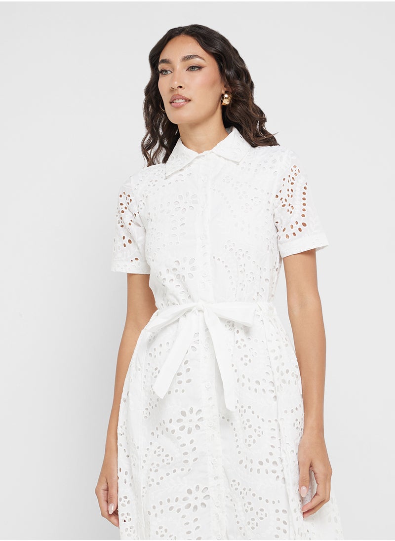 Ginger - Broderie A Line Belted Shirt Dress - Image 1