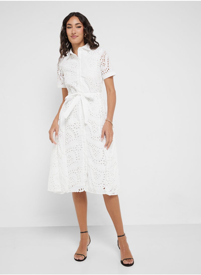 Ginger - Broderie A Line Belted Shirt Dress - Image 1