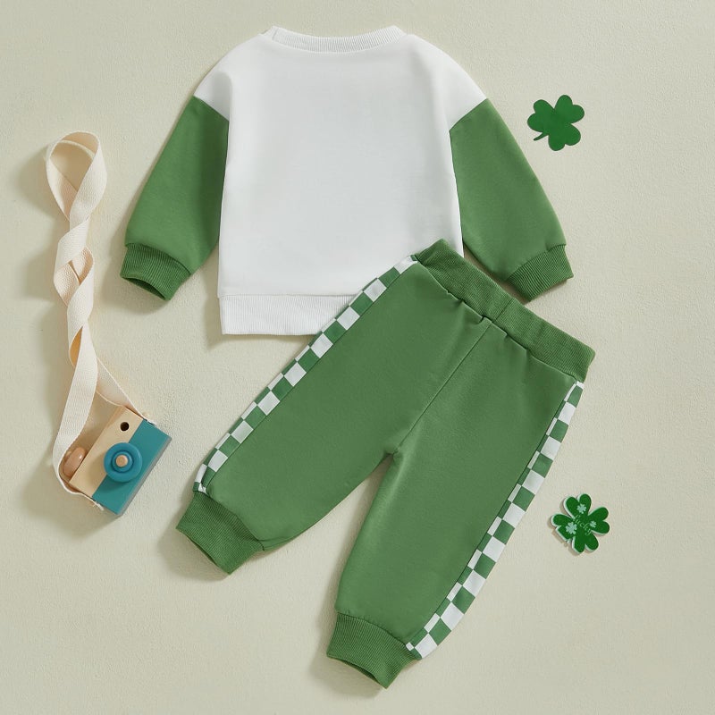 BemeyourBBs Toddler Baby Boy Fall Winter Clothes Funny Letter Long Sleeve Sweatshirt and Pants Set 2 Piece Sweatsuit Outfit (St Patricks Day Lucky, 12-18 Months) - Image 3