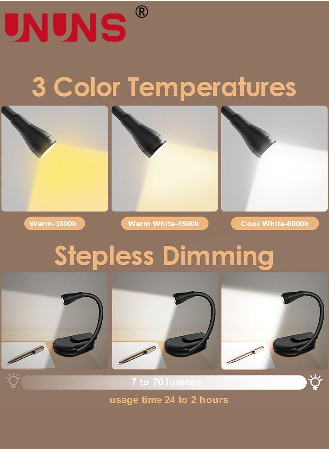 UNUNS Book Reading Light,USB Rechargeable Book Light For Reading In Bed,Clip On LED BookLight,3 Color Temperatures Stepless Dimming Small Book Accessories  - Image 2