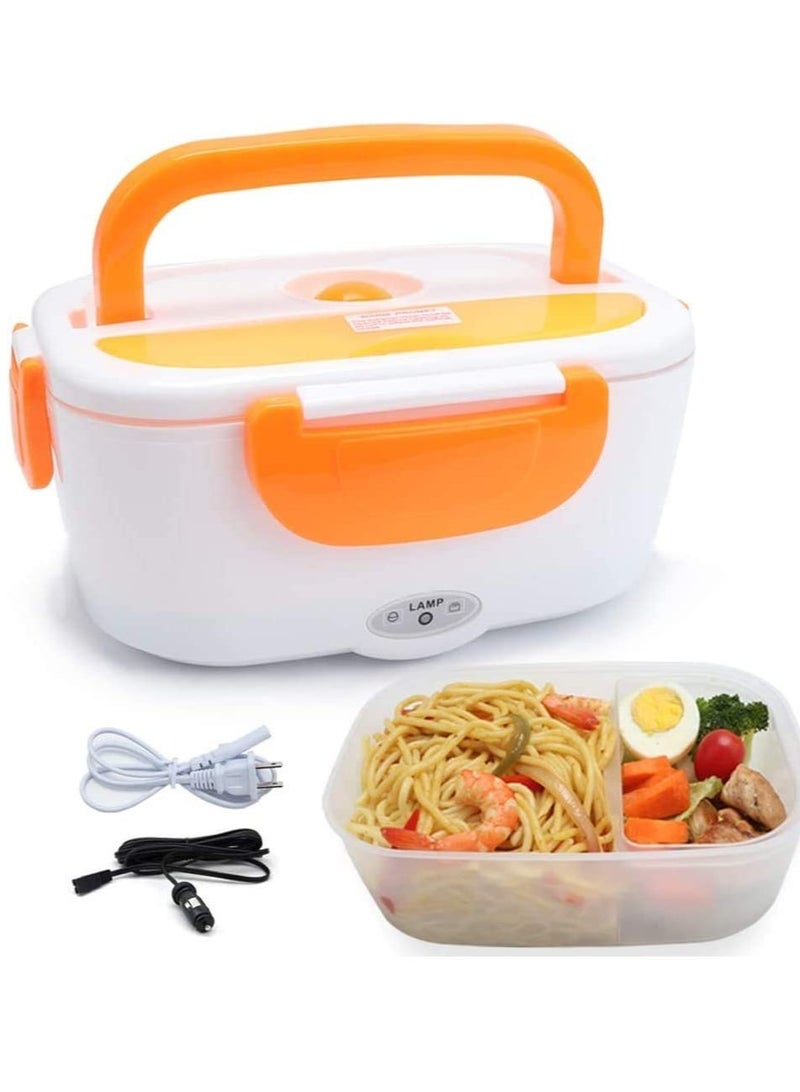 Electric Lunch Box 2 in 1, Portable Food Warmer Heating,Food-Grade Container, 12V 110V 40W Adapter, Car Truck Home Work Use, Spoon and 2 Compartments Included (orange)  - Image 1