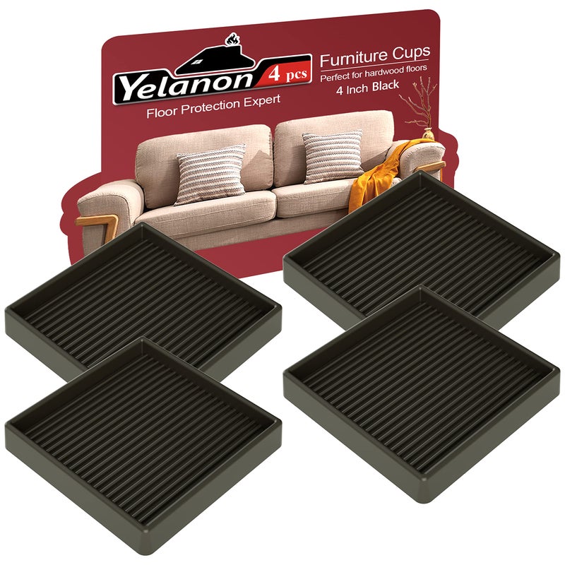 Yelanon Furniture Coasters4 Pcs 4 Furniture Caster Cups  Non Slip Pads Hardwood Floors  Non Skid Furniture Grippers Rubber Furniture Feet Anti Slide Floor Protector for Bed Couch Stoppers