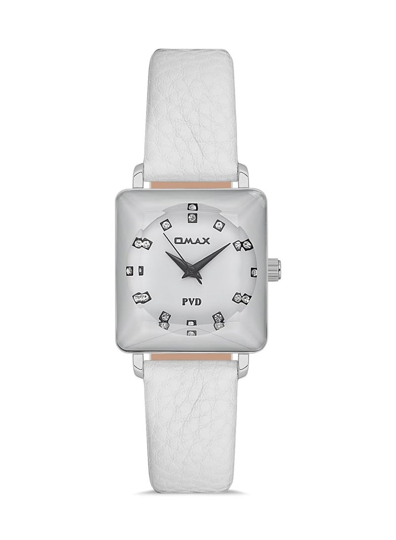 Omax Women's White Luxury Wrist Watch, Watches for Women, Stainless Watches, Leather Band, Black Square Dial, Waterproof Watch, 1 Year Warranty - Image 1