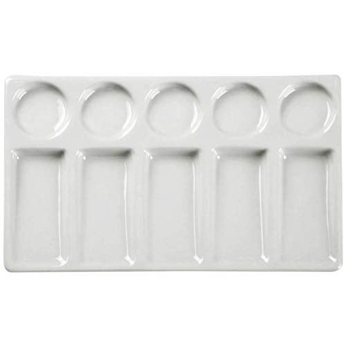 MEEDEN Ceramic Artist Paint Palette Tray 10Wells Rectangle Shape for Watercolor Gouache Painting - Image 1