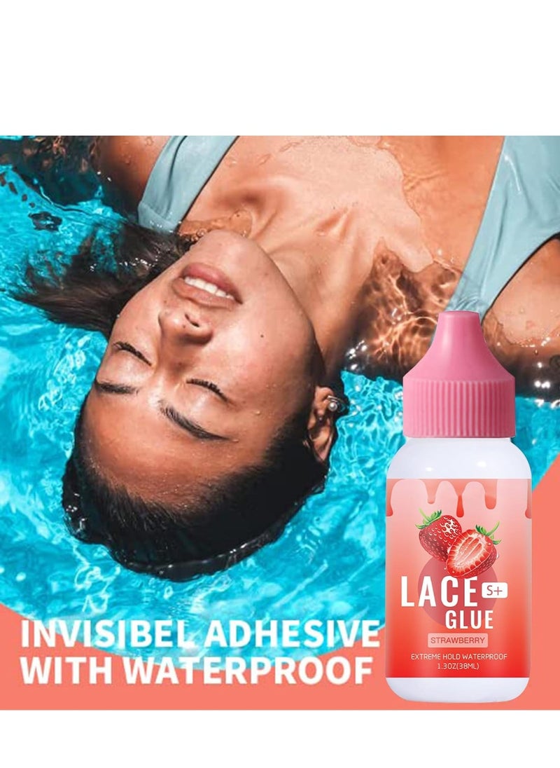 Lace Lace Glue for Wigs, Strong Hold Invisible Wig Bonding Glue for Front Lace Wigs, Waterproof & Oil-Resistant for Hair Systems & Toupees, 1.3oz, Strawberry Scent  - Image 2