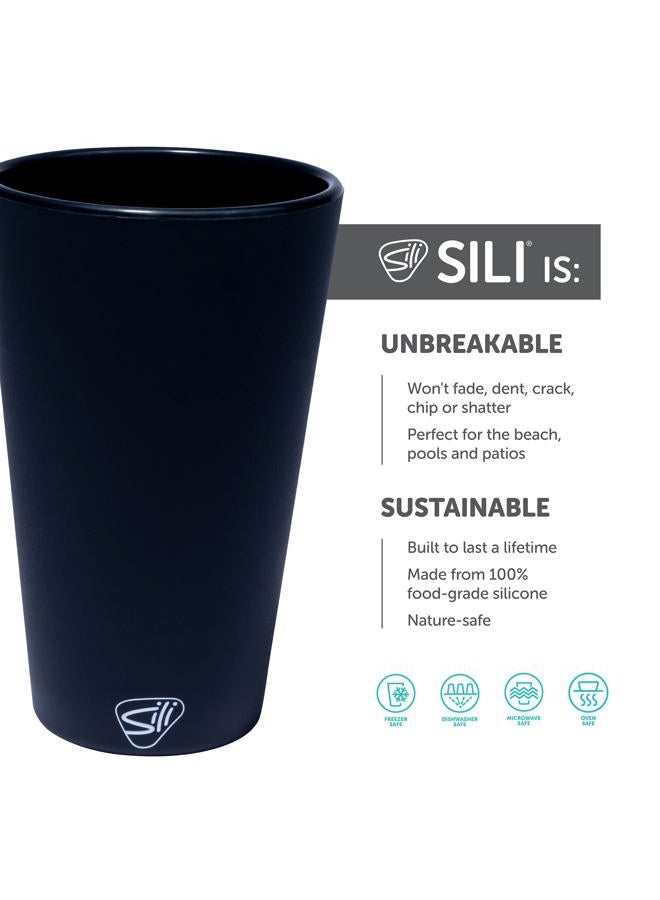 Silipint 16oz Silicone Pint Glass – Unbreakable BPA-Free Reusable Silicone Drinking Cup – Flexible Dishwasher Microwave & Freezer Safe – Stemless Glass for Coffee Smoothies (Classic Black) - Image 2