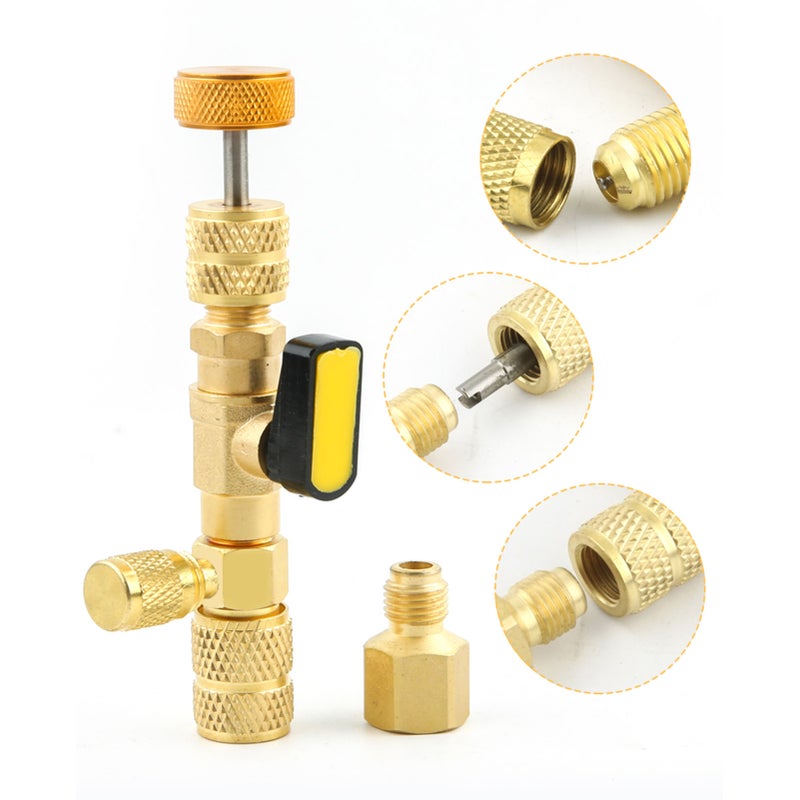 Valve Core Remover Installer Tool: Solid Brass Gold Dual Size SAE 1/4 & 5/16 Inch Port - Anti-slip Knurling Design, Fluorine & Heat Resistant, Rust-proof for HVAC Auto Refrigerant Systems - Image 2