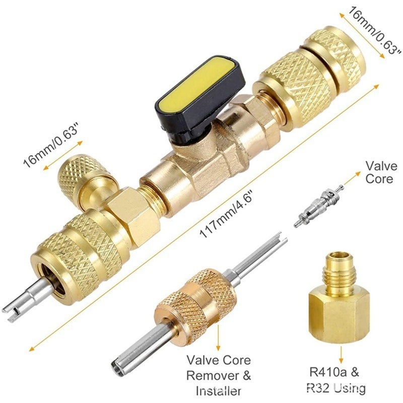 Valve Core Remover Installer Tool: Solid Brass Gold Dual Size SAE 1/4 & 5/16 Inch Port - Anti-slip Knurling Design, Fluorine & Heat Resistant, Rust-proof for HVAC Auto Refrigerant Systems - Image 3