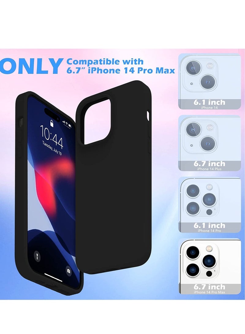 Liquid Silicone Case for 2022 iPhone 14 Pro Max 6.7 Inch with 2-Pack Screen Protector and 2-Pack Camera Lens Protector, Slim Full Coverage Screen Camera Case, Black - Image 2