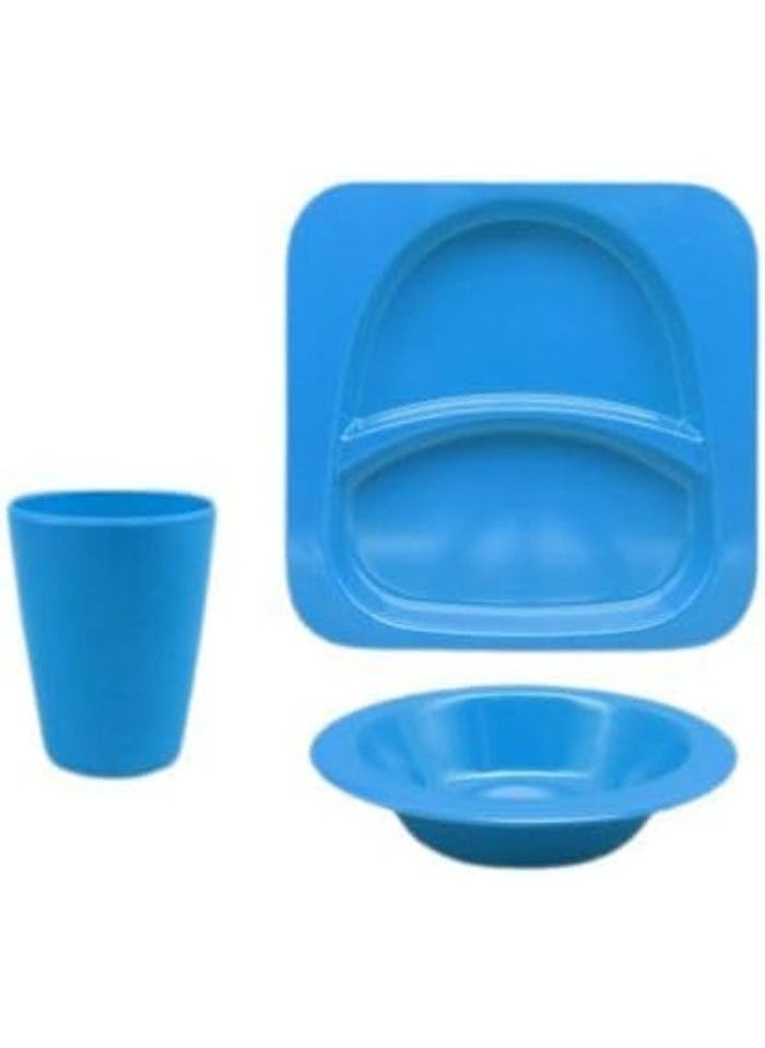 Generic Children's divided plates set, 5 pieces of children's tableware, made of healthy and safe natural materials, BPA-free, hot and cold food (plain (light blue))  - Image 1