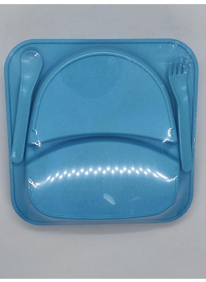 Generic Children's divided plates set, 5 pieces of children's tableware, made of healthy and safe natural materials, BPA-free, hot and cold food (plain (light blue))  - Image 3