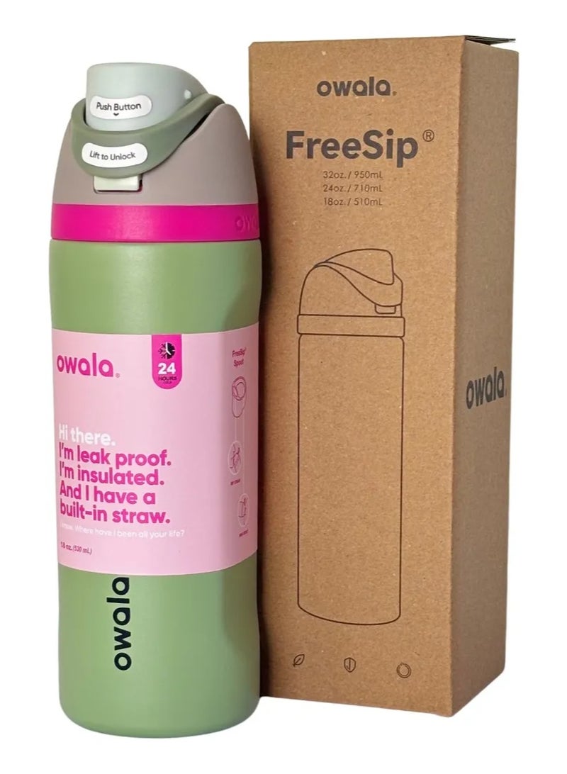 زجاجة مياه معزولة من الفولاذ المقاوم للصدأ من أوالا فري سيب مع شفاطة، مانعة للتسرب وخالية من مادة BPA، سعة 27 أونصة، قطعة واحدة (أخضر) - Image 2