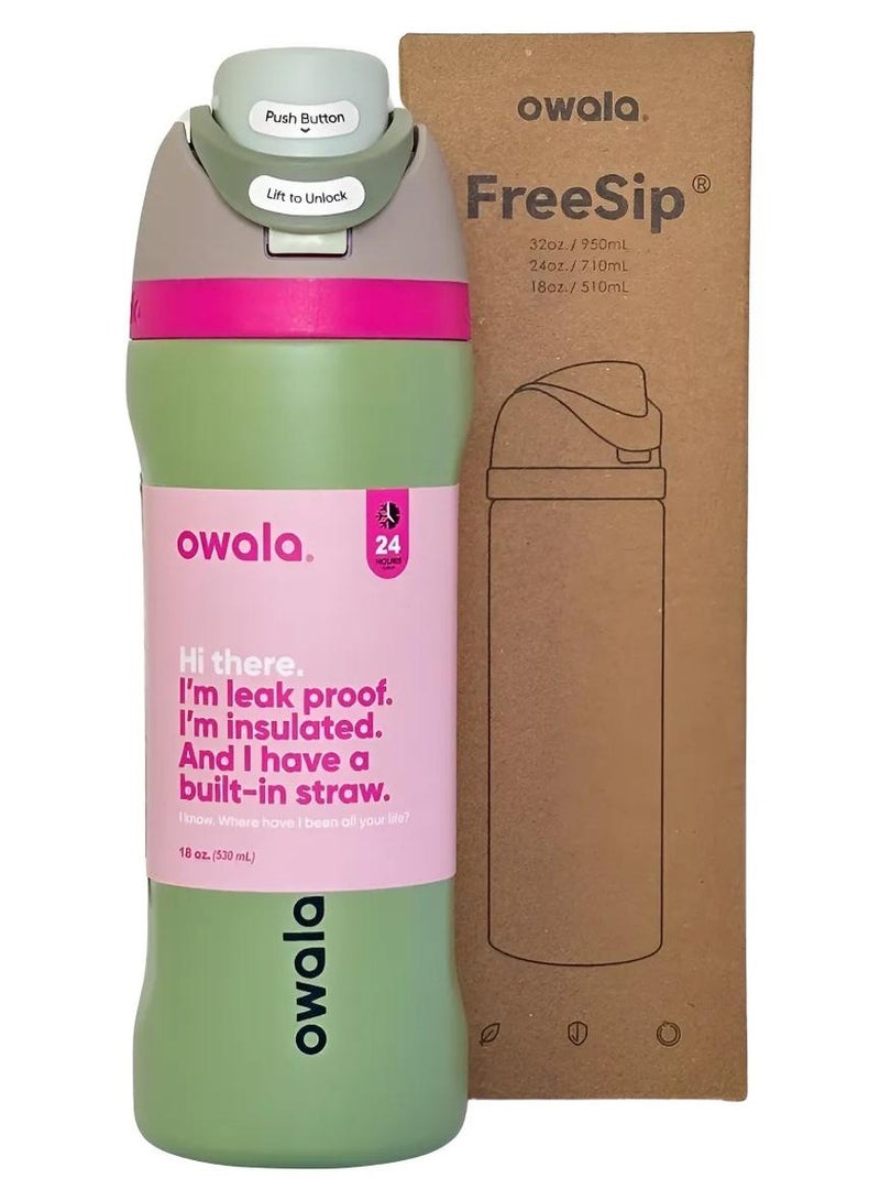 زجاجة مياه معزولة من الفولاذ المقاوم للصدأ من أوالا فري سيب مع شفاطة، مانعة للتسرب وخالية من مادة BPA، سعة 27 أونصة، قطعة واحدة (أخضر) - Image 1