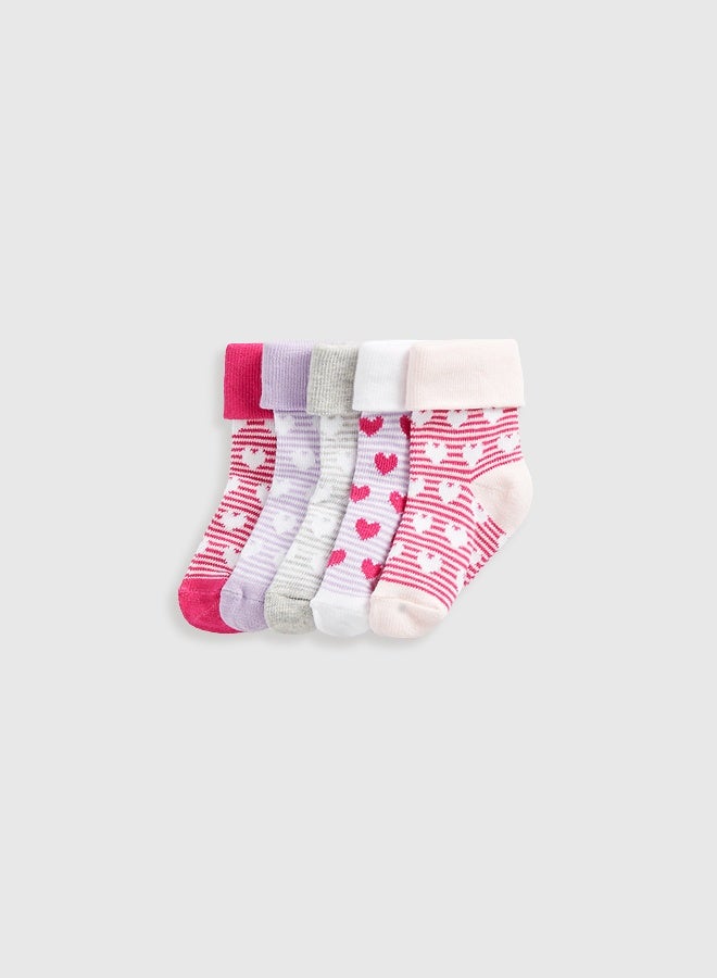 mothercare Heart Turn-Over-Top Baby Socks - 5 Pack - Image 5