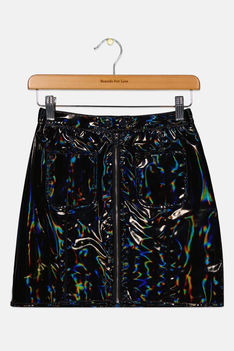 RIVER ISLAND Kids Girl Faux Leather Mini Skirt, Black  - Image 1