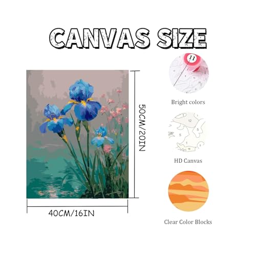 Mosaflare Paint by Numbers for Adults Beginner, Iris Flower Adult Paint by Number Kits on Canvas, DIY Acrylic Oil Easy Painting by Numbers for Home Wall Decor 16X20 inch (Without Frame) - Image 5