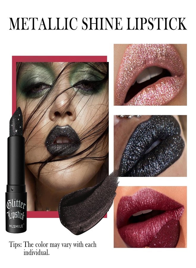 MIESCHER Pink Glitter Lipstick - Long Lasting, Waterproof, Sparkling Shimmer Metallic Gloss for Women - Bold Glimmer Glow Goth Lip Gloss - Perfect for Halloween Party & Cosplay (05#PINK) - Image 5