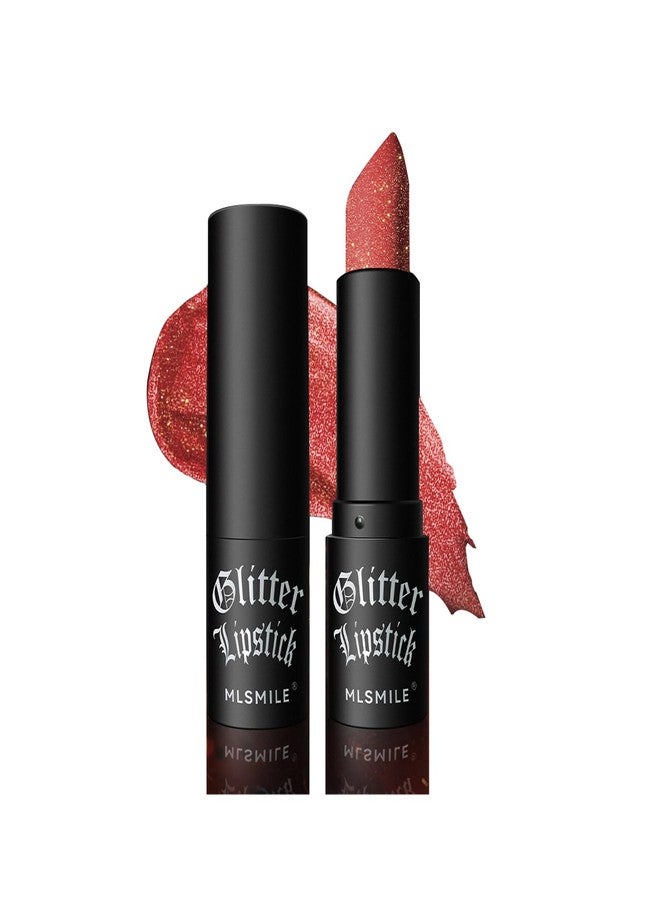 MIESCHER Pink Glitter Lipstick - Long Lasting, Waterproof, Sparkling Shimmer Metallic Gloss for Women - Bold Glimmer Glow Goth Lip Gloss - Perfect for Halloween Party & Cosplay (05#PINK) - Image 1
