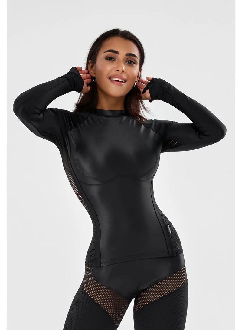 Bona Fide Rashguard Long Move Up Black Skin Rashguard Long Move Sport Sleeve Gym Top for Women for Women | Best Price UAE