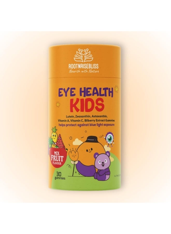 ROOTNRISEBLISS Eye Health Kids Gummies Mix Fruit Flavour with Lutein Zeaxanthin Astaxanthin Vitamin A and C for Vision Support Blue Light Protection and Eye Wellness – 30 Natural Gummies No Artificial Colors – Pack of 1 - Image 1