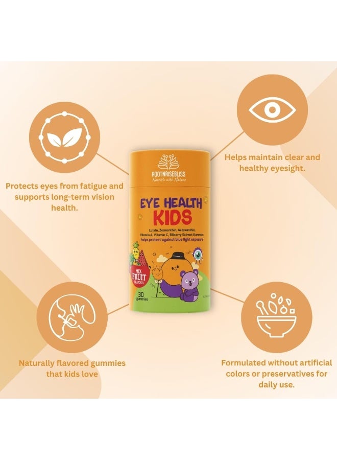 ROOTNRISEBLISS Eye Health Kids Gummies Mix Fruit Flavour with Lutein Zeaxanthin Astaxanthin Vitamin A and C for Vision Support Blue Light Protection and Eye Wellness – 30 Natural Gummies No Artificial Colors – Pack of 1 - Image 3
