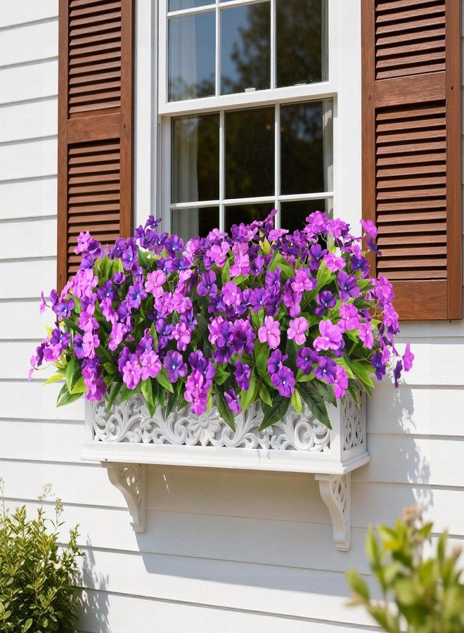 ZFProcess Artificial Impatiens Flowers for Outdoors, 6 Bundles Silk Fake Flowers for Spring Summer Decoration, UV Resistant Faux Plants Plastic Bouquet for Home Planter Porch Patio Yard Decor(Double Purple) - Image 3