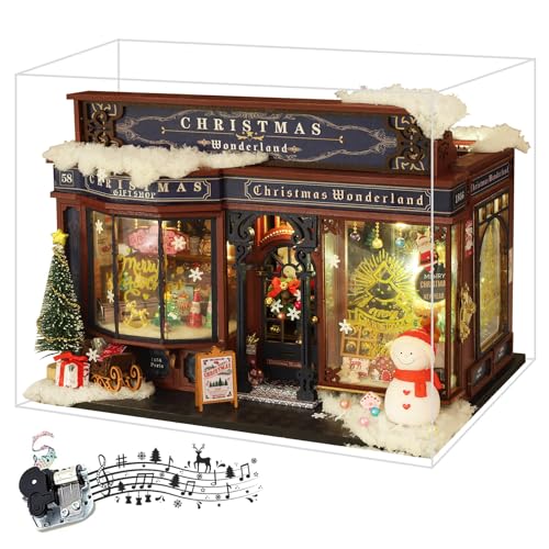 fifijoy Christmas Miniature Dollhouse Kit DIY Dollhouse Miniature House Kit for Adults Tiny House Kits Mini Model Building Sets with Music Christmas Wonderland - Image 1