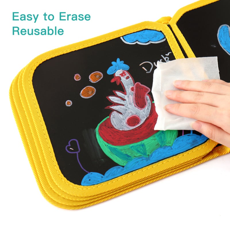 10 Pages Portable Erasable Drawing Pad Reusable Sketchpad Painting Book 8x8 Inch with 6 Colored Erasable Pens for Kids Toddles - Image 5