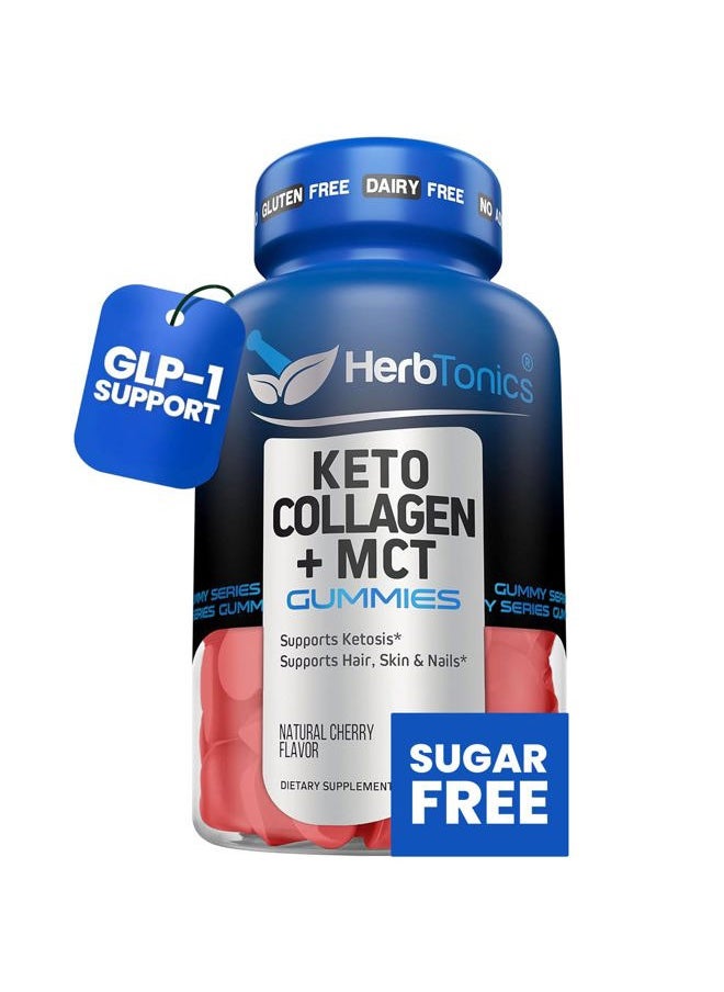Herbtonics Keto Gummies with MCT + Collagen | Sugar Free MCT Oil Capsules | Anti Aging, Hair Growth, Skin Care & Strong Nails Protein Collagen Gummies | On-The-Go Keto Gummy  - Image 1