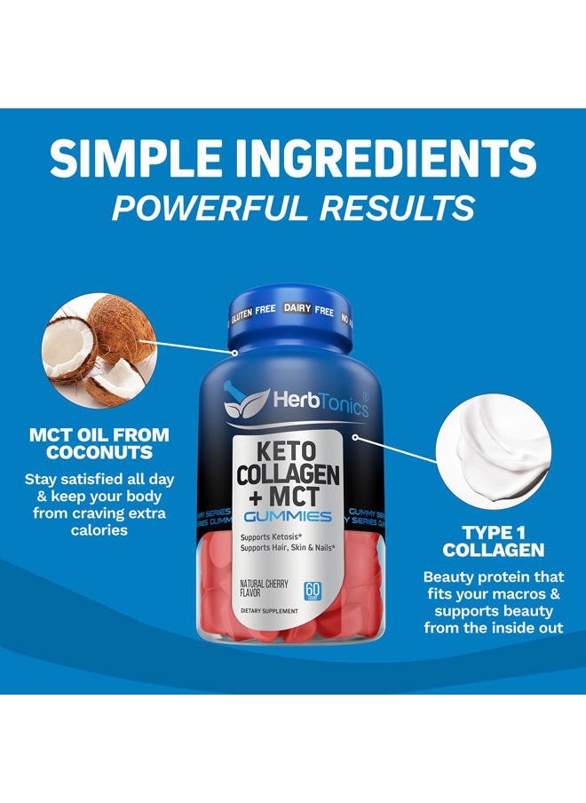 Herbtonics Keto Gummies with MCT + Collagen | Sugar Free MCT Oil Capsules | Anti Aging, Hair Growth, Skin Care & Strong Nails Protein Collagen Gummies | On-The-Go Keto Gummy  - Image 2
